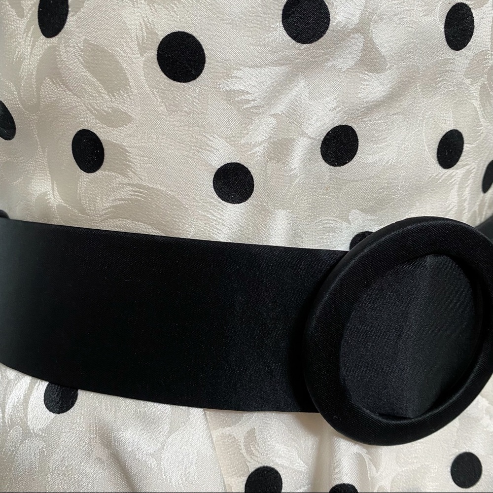 Vintage 1980’s SCAASI Boutique white black polka dot ruffle button up back dress - Picture 4 of 16